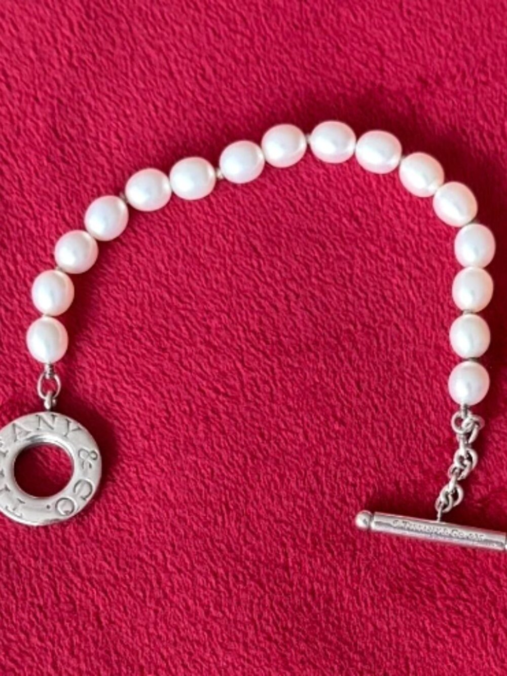 TIFFANY & CO. Sterling Silver Cultured Pearl Toggle Bracelet 925